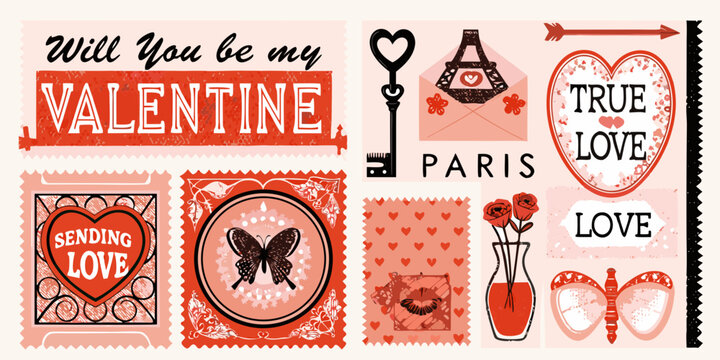 vintage valentine s day card collection with romantic illustrations