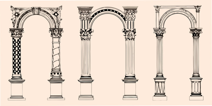 ornate archway illustrations vintage architectural drawings on beige