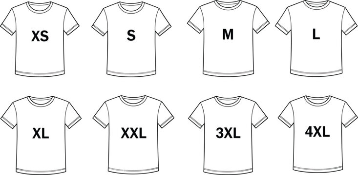 T Shirt Size Chart Illustration Featuring Apparel Measurement Categories and Clothing Fit Guide Template Design Collection