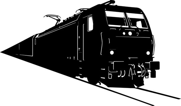 Black train locomotive vector, train engine illustration, railroad transportation icon, silhouette graphic