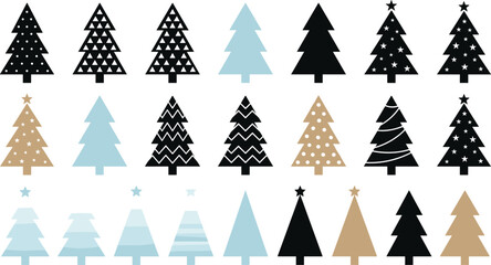 Minimalist Christmas Tree Silhouette Icon Set with Modern Geometric Nordic Style Patterns for Winter Holiday Graphic Designs © Rownok