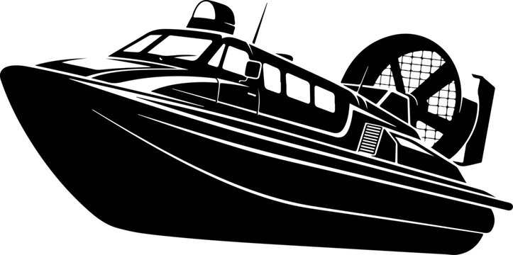 Airboat, hovercraft, vector icon, black silhouette, transportation