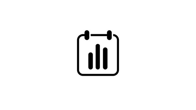 A simple outline icon of a calendar page featuring a bar chart representing scheduled data analysis event tracking or appointment statistics