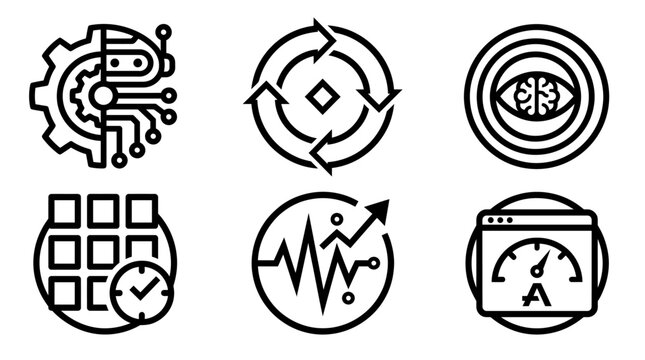 Business icons, workflow optimization, productivity symbols, line style graphics