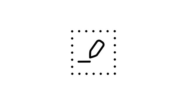 A minimal dashed square outline icon with a small pencil or pen symbol representing an editable area content region or annotation field in an interface