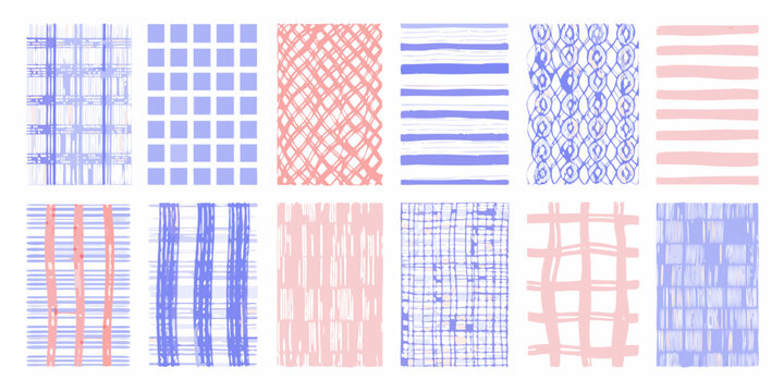 hand drawn scribble patterns blue and pink on white background