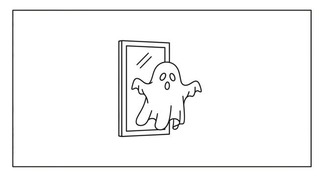 Ghost Reflection in Mirror, Spooky Halloween Character, Funny Boo Apparition