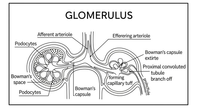 Glomerulus Diagram: Renal Corpuscle, Nephron Structure, Kidney Filtration Unit