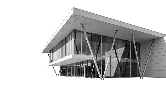 Monochrome geometric architectural structure with triangular framework and supporting beams architecture