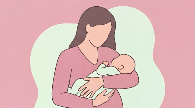 Woman holding a newborn baby, showing tender care