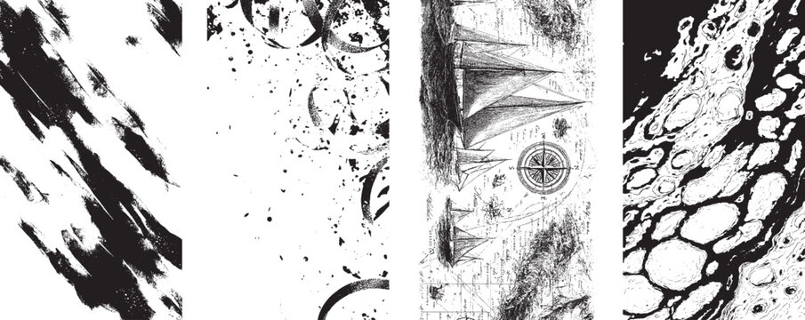 Abstract Vintage Distress Texture Pack Featuring Rough Grunge Scratches Isolated on White Surface