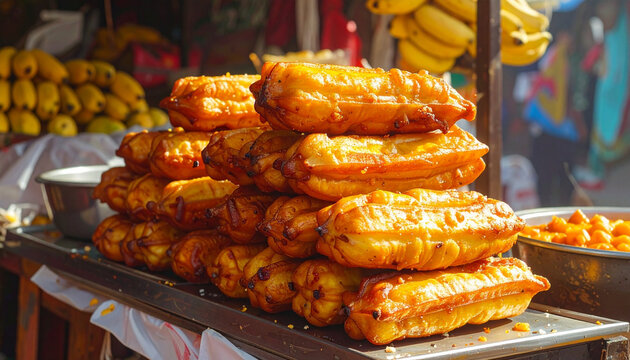 Golden fried street food snacks