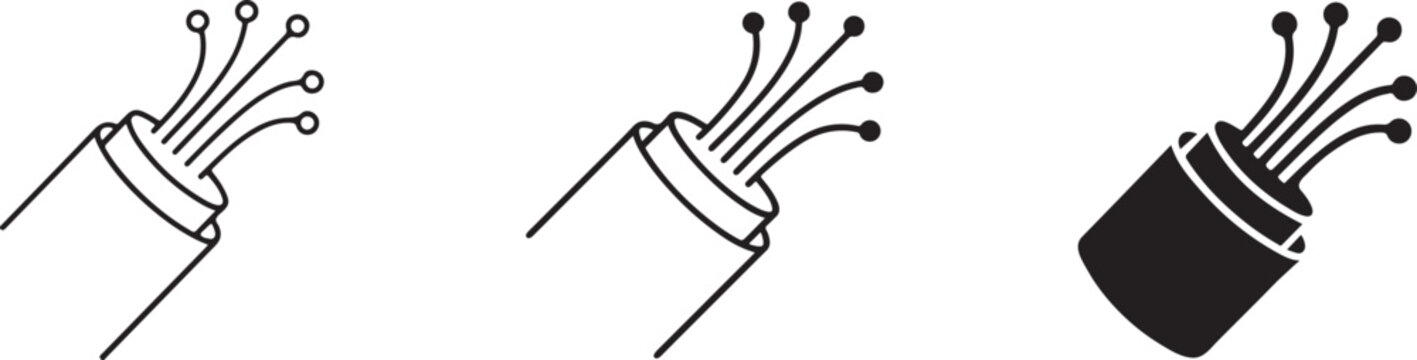 Fiber Optic Icon Outline and Black Silhouette Vector Set.