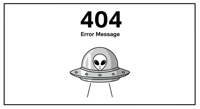 404 Error Message with Alien UFO Spaceship Illustration