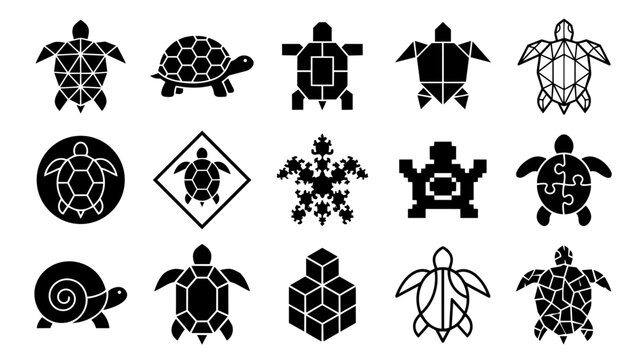 Stylized Geometric Abstract Turtle Icons Vector Set