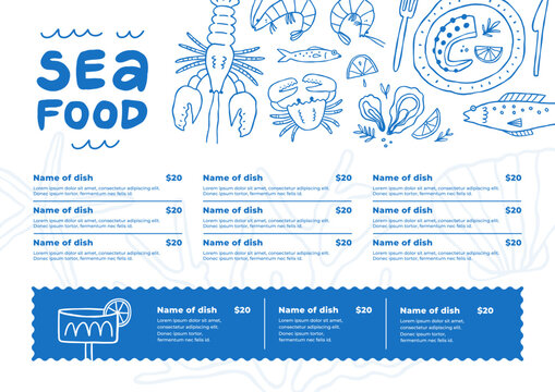 Seafood restaurant menu template. 