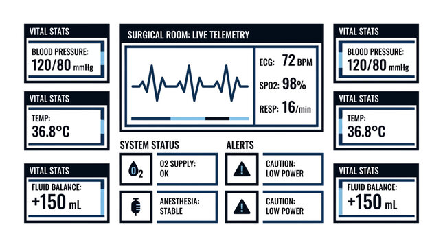 Medical hospital monitor displaying patient vital signs and ECG wave