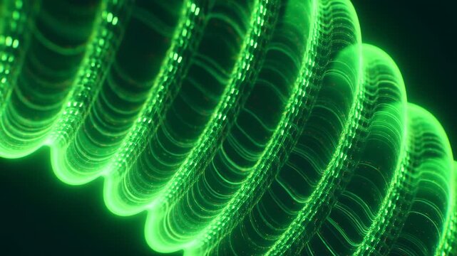 Luminescent DNAlike Helix Spinning. Vivid Green Helix With Molecular Intricacies In Dark Space