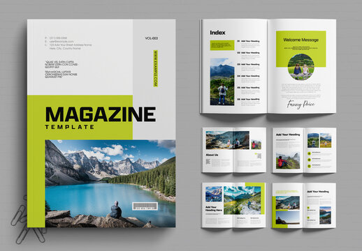 Creative Travel Magazine Template Layout with Adventure Editorial