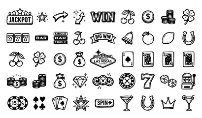 Casino doodle set hand drawn gambling icons and las vegas elements © Nirob