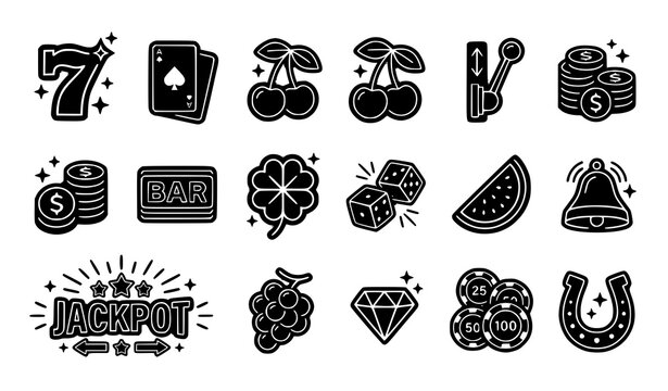 Casino slot machine symbols and icons