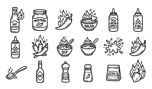 Spicy food and condiment illustrations