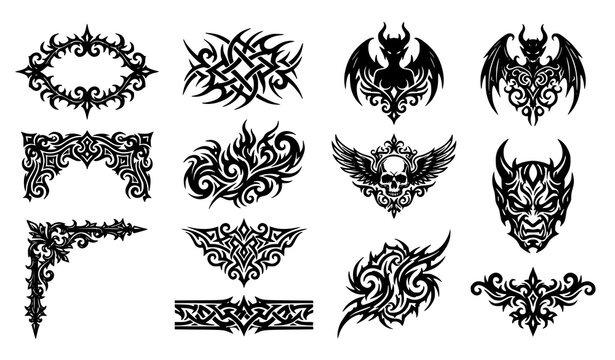 Blackwork tattoo designs collection dragons skulls tribal motifs
