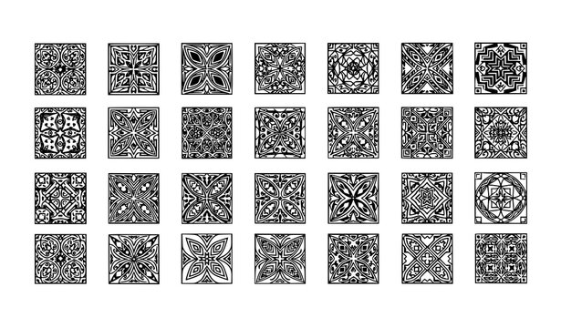 Black and white geometric tile patterns collection vector design elements