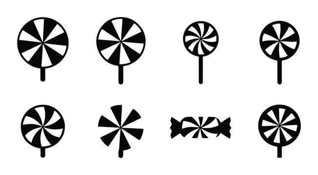 Swirl Lollipop Icons, Candy Vector Set, Black and White Sweet Treats Collection, Graphic Design Elements