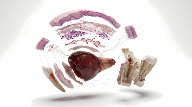 Exploded View of Human Tooth and Gum Anatomy with Layers