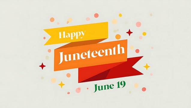 Juneteenth celebration graphic with happy words and colorful confetti