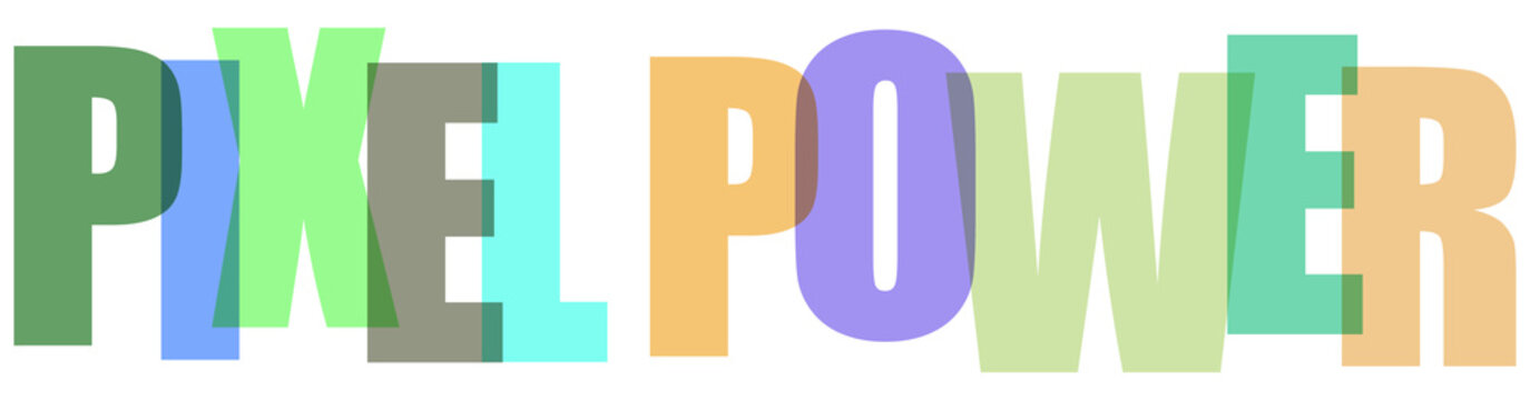 Multicolored pixel power text graphic design element