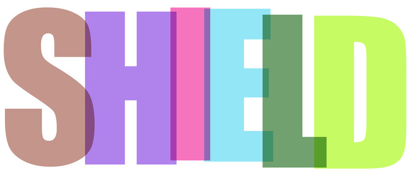Multicolored pastel letters spelling the word SHED