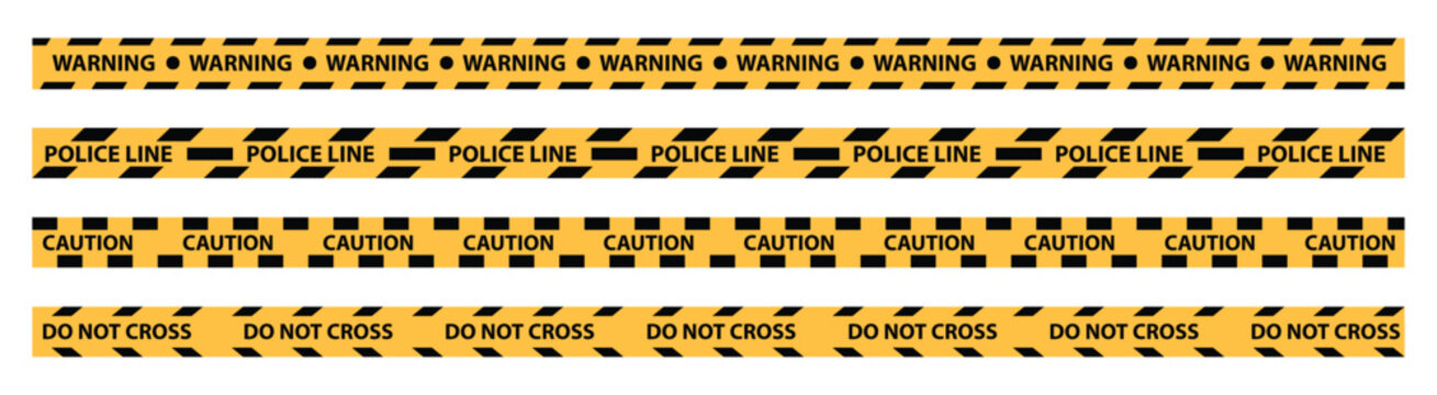 Warning tape with caution yellow sign. Black and yellow line striped. Caution tape. Vector illustration.