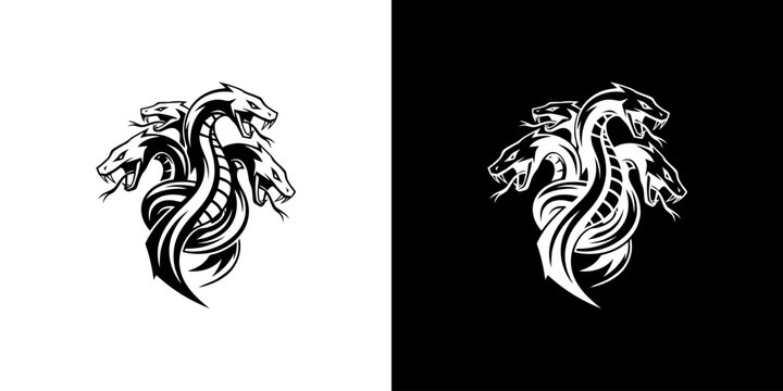 Hydra Emblem - A Mythical Serpent with Multiple Heads in Striking Contrast.