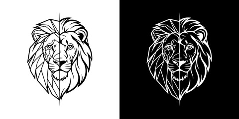 Obraz premium Lion Head Geometric Design - A Striking Contrast in Black and White.