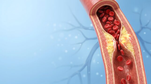 Artery Blockage Cross Section Illustration Showing Atherosclerosis and Blood Flow Restriction