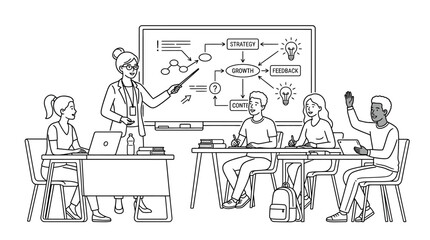 Obraz premium Mentor teaching students in classroom with whiteboard