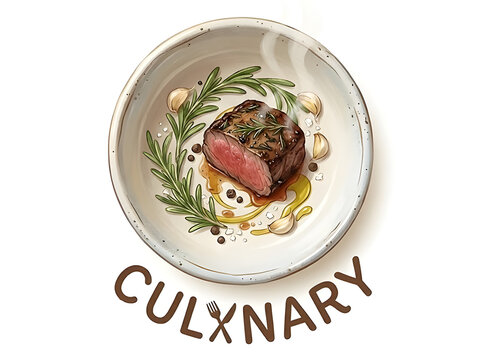 A welcoming and sophisticated logo for the culinary world, in a photo-cartoon style.