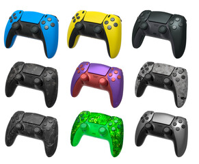 Collection of gaming controllers isolated on white background with clipping path © Vasyl Onyskiv