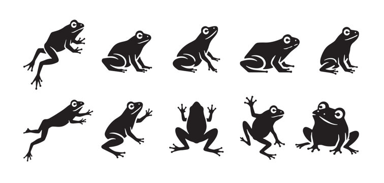 Cute Cartoon Frog Poses Silhouette Collection