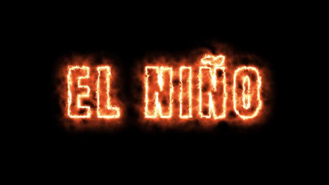 El Ni&ntilde;o Burning Text Animation on Black Background 4K