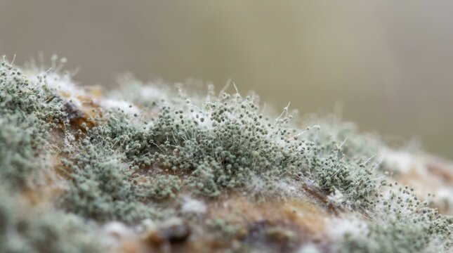 Close up of mold growing on a surface textured background