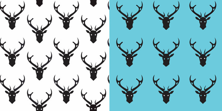 stag deer head silhouettes pattern on white and teal backgrounds