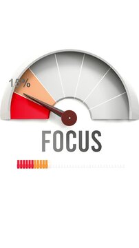 Focus meter showing falling values of focus. Diminishing to minimum, reaching zero, below the norm. Lack of focus. No AI, made by humans for humans.