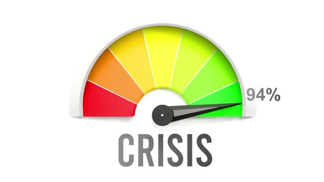 Crisis meter showing high values of crisis. Increasing and rising crisis, reaching full, off the charts. Maximum amount of crisis. No AI, made by humans for humans.