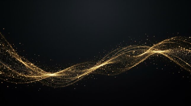 Abstract gold glittering wave on black background for design projects