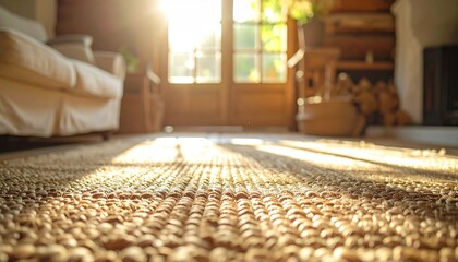 Fototapeta premium Cozy Living Room Interior with Sunlit Textured Rug