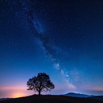 Milky Way over lone tree