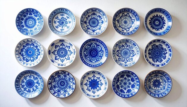 Decorative blue patterned ceramic collection